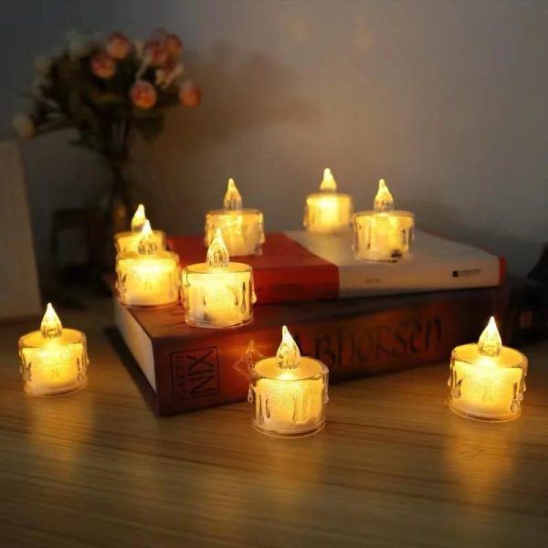 Pack Of 12 Warm White Flameless Led Tealight Candle Decorative Battery Operated Tea Lights